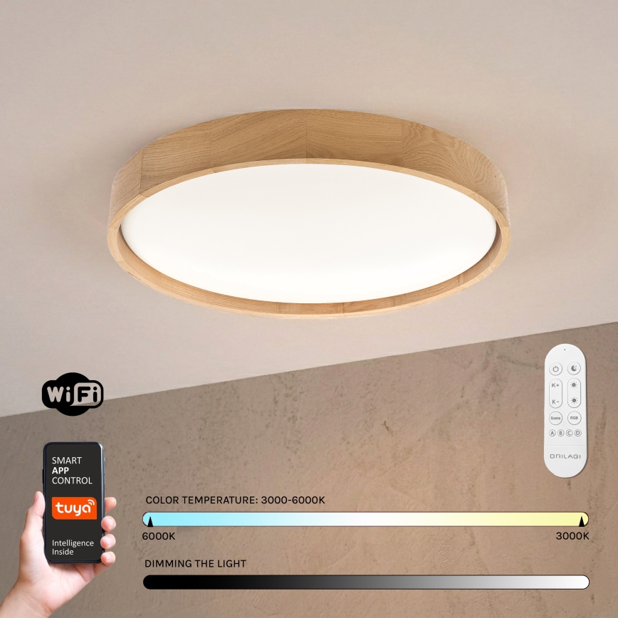 Brilagi - stmievateľné LED stropné svietidlo MANAROLA SMART LED/36W/230V 3000-6000K Wi-Fi Tuya Beacon pr. 51 cm dub + diaľkové ovládanie