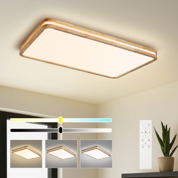 BRILAGI - LED stmievateľné stropné svietidlo MOLINA SQUARE LED/128W/230V 3000-6000K dub 90x60 cm + diaľkové ovládanie