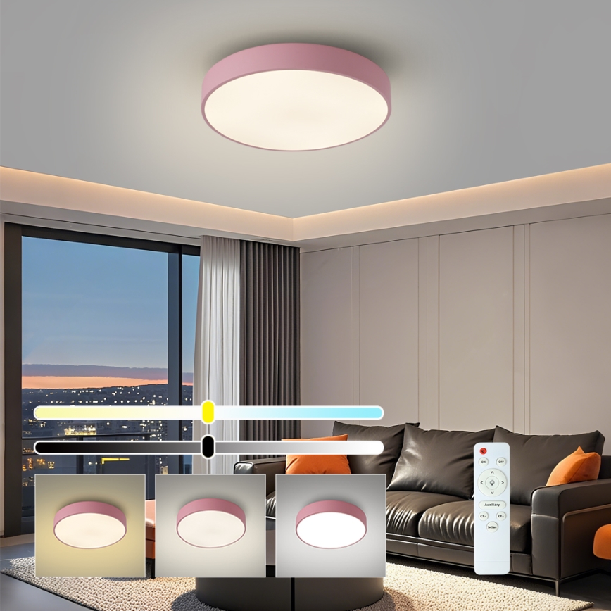 Brilagi - LED stmievané stropné svietidlo POOL LED/48W/230V 3000-6000K priemer 40 cm ružové + diaľkové ovládanie