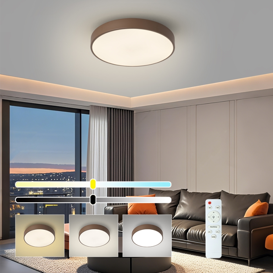 Brilagi - LED stlmiteľné stropné svietidlo POOL LED/48W/230V 3000-6000K pr. 40 cm hnedá + diaľkové ovládanie