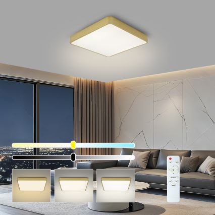 BRILAGI - Stmievateľné LED stropné svietidlo POOL SQUARE LED/48W/230V 3000-6000K 50x50 cm zlaté + diaľkové ovládanie