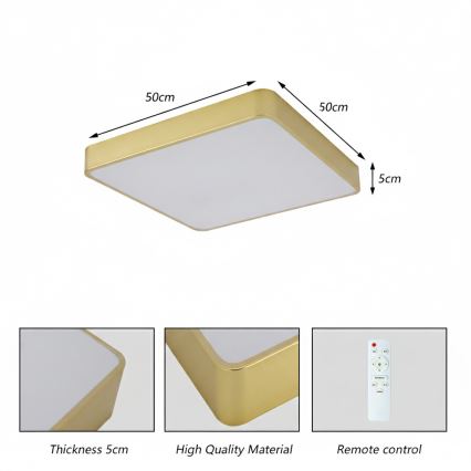 BRILAGI - Stmievateľné LED stropné svietidlo POOL SQUARE LED/48W/230V 3000-6000K 50x50 cm zlaté + diaľkové ovládanie
