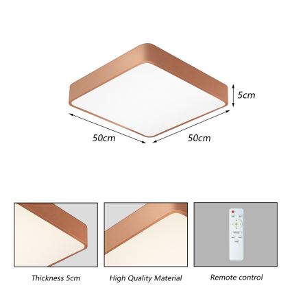 BRILAGI - LED Stmievateľné stropné svietidlo POOL SQUARE LED/48W/230V 3000-6000K 50x50 cm medené + diaľkové ovládanie