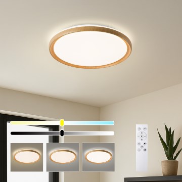 Brilagi - LED stmievateľné stropné svietidlo RIVO LED/72W/230V 3000-6000K dekor dreva pr. 50 cm + diaľkové ovládanie