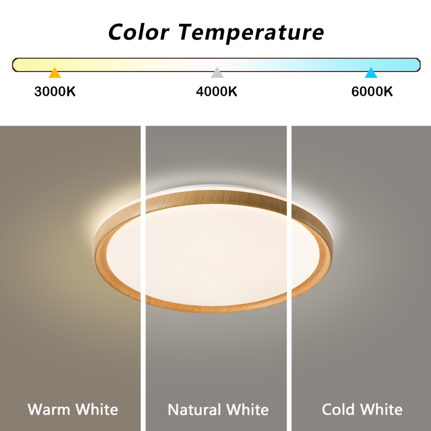 Brilagi - LED stmievateľné stropné svietidlo RIVO LED/72W/230V 3000-6000K dekor dreva pr. 50 cm + diaľkové ovládanie