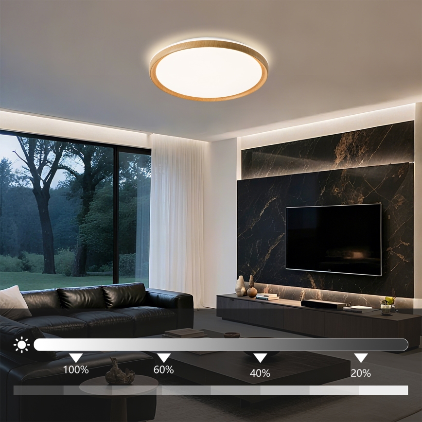 Brilagi - LED stmievateľné stropné svietidlo RIVO LED/72W/230V 3000-6000K dekor dreva pr. 50 cm + diaľkové ovládanie