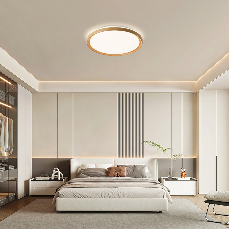 Brilagi - LED stmievateľné stropné svietidlo RIVO LED/72W/230V 3000-6000K dekor dreva pr. 50 cm + diaľkové ovládanie