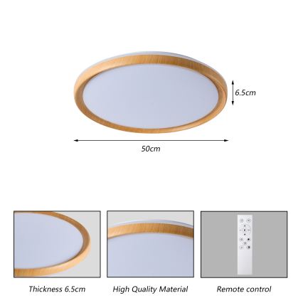 Brilagi - LED stmievateľné stropné svietidlo RIVO LED/72W/230V 3000-6000K dekor dreva pr. 50 cm + diaľkové ovládanie