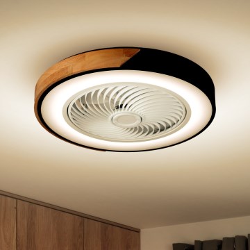 Brilagi - LED Stmievateľné stropné svietidlo s ventilátorom LED/30W/230V 3000-6500K čierna/dub + diaľkové ovládanie
