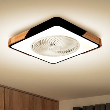 Brilagi - LED Stmievateľné stropné svietidlo s ventilátorom LED/30W/230V 3000-6500K čierna/dub + diaľkové ovládanie