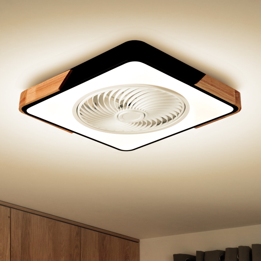 Brilagi - LED Stmievateľné stropné svietidlo s ventilátorom LED/30W/230V 3000-6500K čierna/dub + diaľkové ovládanie