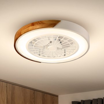 Brilagi - LED stmievateľné stropné svietidlo s ventilátorom LED/30W/230V 3000–6500K pr. 50 cm biela/dub + diaľkové ovládanie