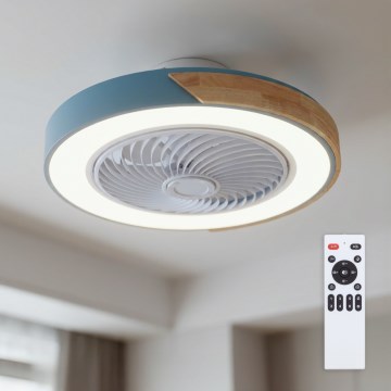 Brilagi - LED stmievateľné stropné svietidlo s ventilátorom LED/38W/230V 3000-6500K 3000-6500K priemer 50 cm modrá/dub + diaľkové ovládanie