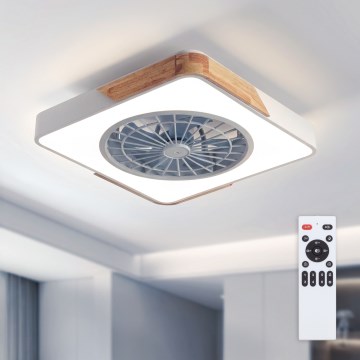 Brilagi - LED stmievateľné stropné svietidlo s ventilátorom LED/38W/230V 3000-6500K 50x50 cm biela/dub + diaľkové ovládanie
