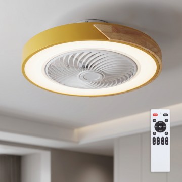 Brilagi - LED stmievateľné stropné svietidlo s ventilátorom LED/38W/230V 3000-6500K pr. 50 cm zlatá/dub + diaľkové ovládanie