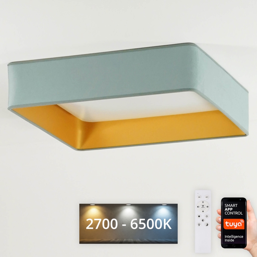 Brilagi - LED Stmievateľné stropné svietidlo VELVET SQUARE SMART LED/36W/230V 2700-6500K Wi-Fi Tuya + diaľkové ovládanie mintová