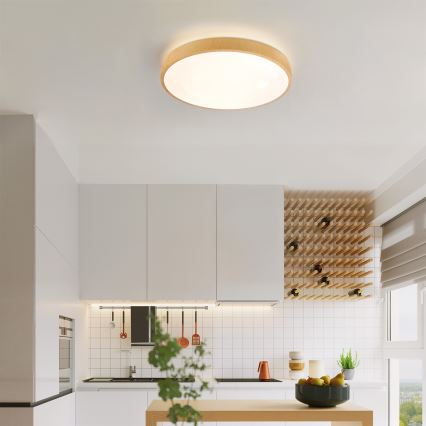 Brilagi - LED Stmievateľné stropné svietidlo GLASS POOL DOUBLE LED/48W/230V 3000-6000K 40 cm dekor dreva + diaľkové ovládanie