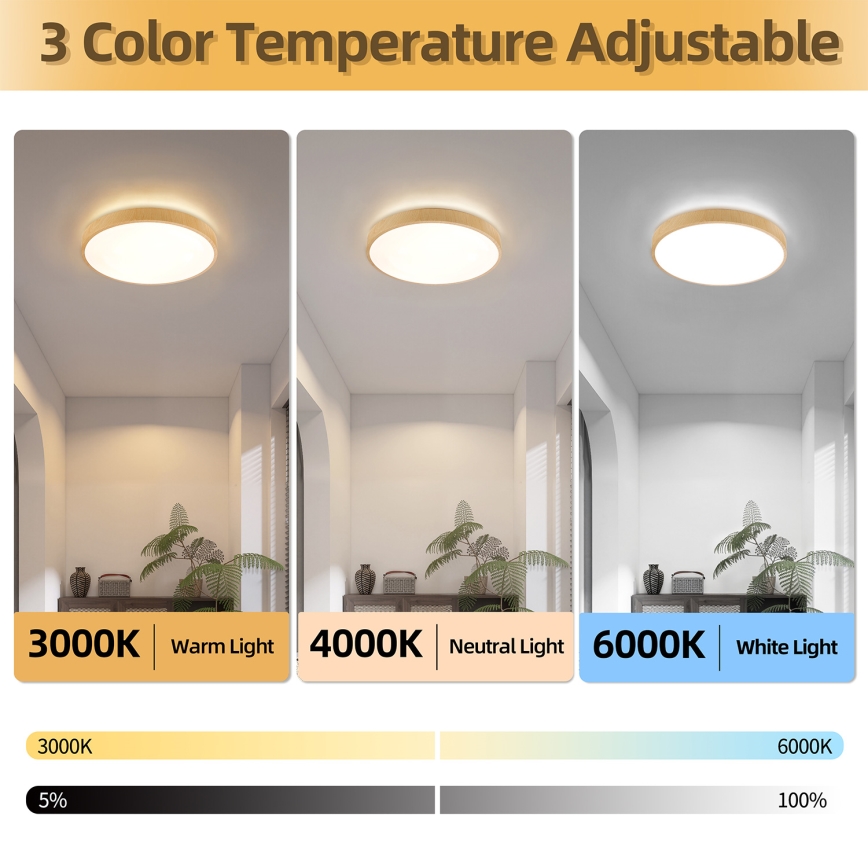 Brilagi - LED Stmievateľné stropné svietidlo GLASS POOL DOUBLE LED/48W/230V 3000-6000K 40 cm dekor dreva + diaľkové ovládanie