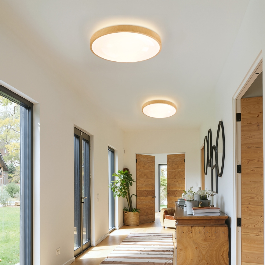 Brilagi - LED Stmievateľné stropné svietidlo GLASS POOL DOUBLE LED/48W/230V 3000-6000K 40 cm dekor dreva + diaľkové ovládanie