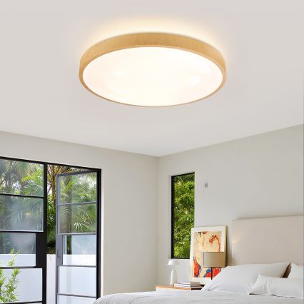 Brilagi - LED stmievateľné stropné svietidlo GLASS POOL DOUBLE LED/60W/230V 3000-6000K 50 cm v dekore dreva + diaľkové ovládanie