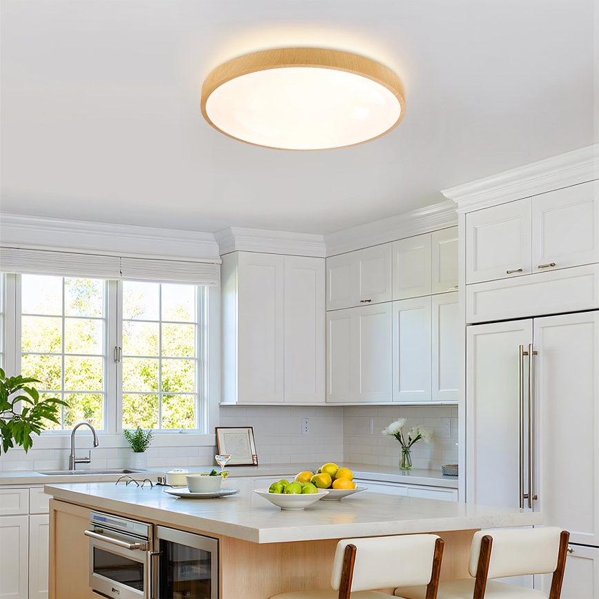 Brilagi - LED stmievateľné stropné svietidlo GLASS POOL DOUBLE LED/60W/230V 3000-6000K 50 cm v dekore dreva + diaľkové ovládanie