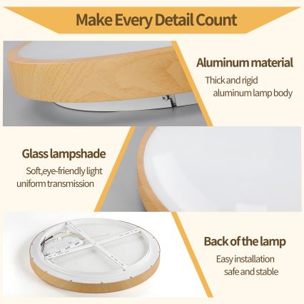 Brilagi - LED stmievateľné stropné svietidlo GLASS POOL DOUBLE LED/60W/230V 3000-6000K 50 cm v dekore dreva + diaľkové ovládanie