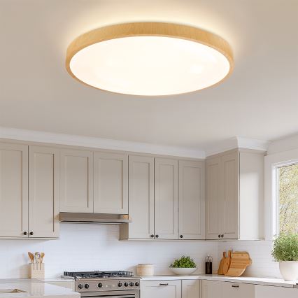 Brilagi - LED stmievateľné stropné svietidlo GLASS POOL DOUBLE LED/80W/230V 3000-6000K 60 cm, drevený dekor + diaľkové ovládanie