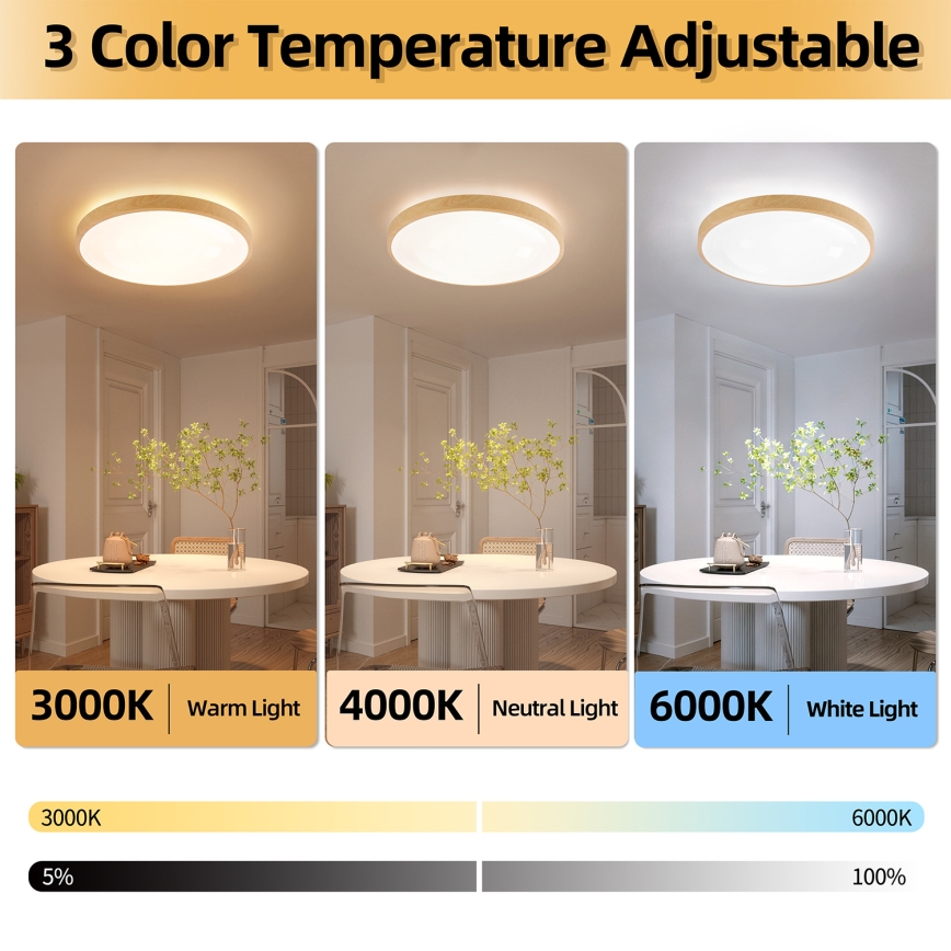 Brilagi - LED stmievateľné stropné svietidlo GLASS POOL DOUBLE LED/80W/230V 3000-6000K 60 cm, drevený dekor + diaľkové ovládanie