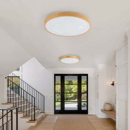 Brilagi - LED stmievateľné stropné svietidlo GLASS POOL DOUBLE LED/80W/230V 3000-6000K 60 cm, drevený dekor + diaľkové ovládanie