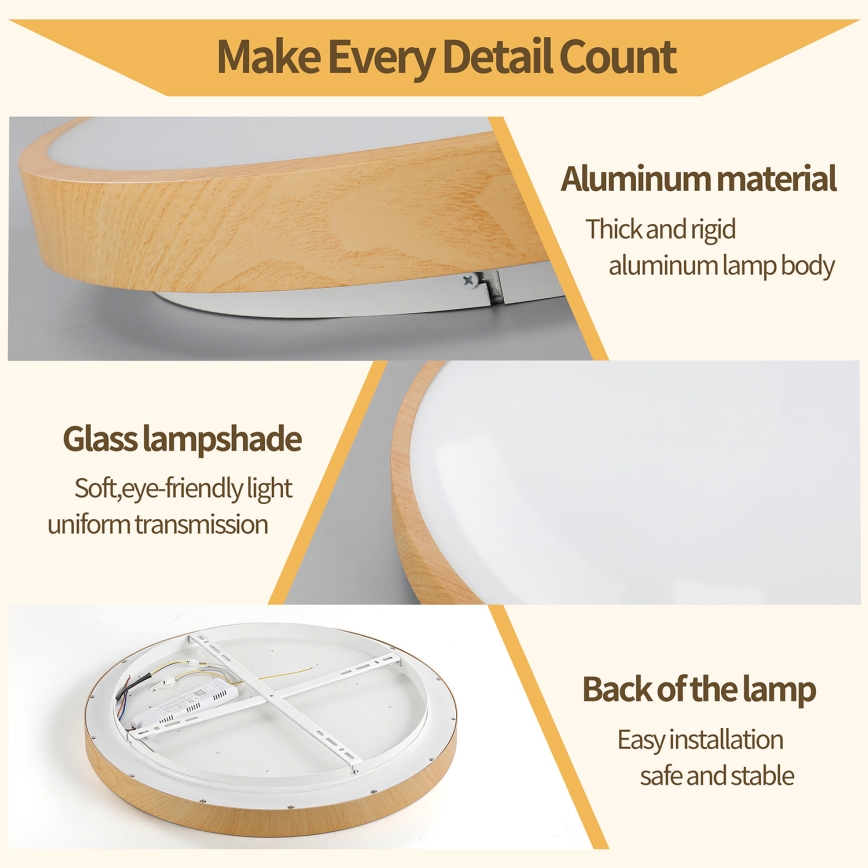 Brilagi - LED stmievateľné stropné svietidlo GLASS POOL DOUBLE LED/80W/230V 3000-6000K 60 cm, drevený dekor + diaľkové ovládanie