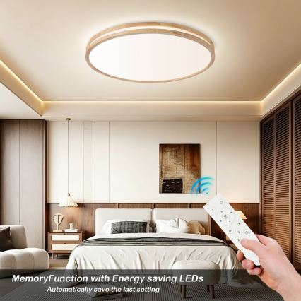 BRILAGI - LED stmievateľné stropné svietidlo MOLINA LED/100W/230V 3000-6000K dub pr. 80 cm + diaľkové ovládanie