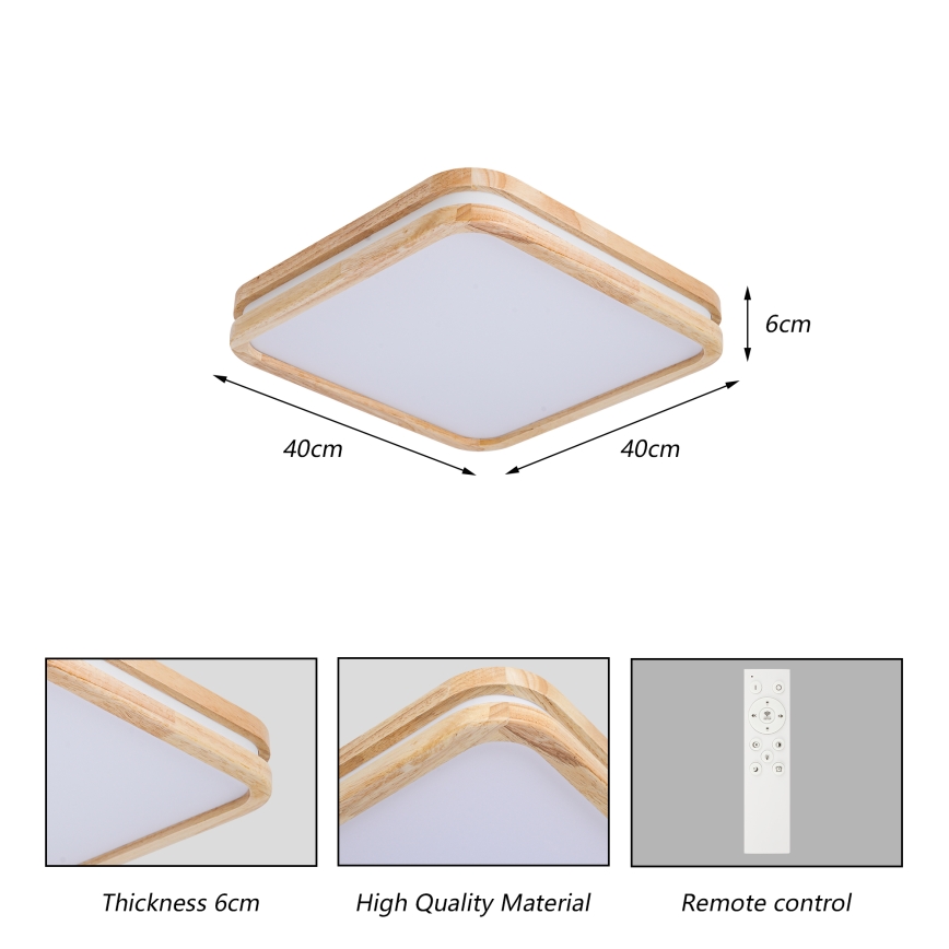 BRILAGI - LED stmievateľné stropné svietidlo MOLINA SQUARE LED/48W/230V 3000-6000K dub 40x40 cm + diaľkové ovládanie