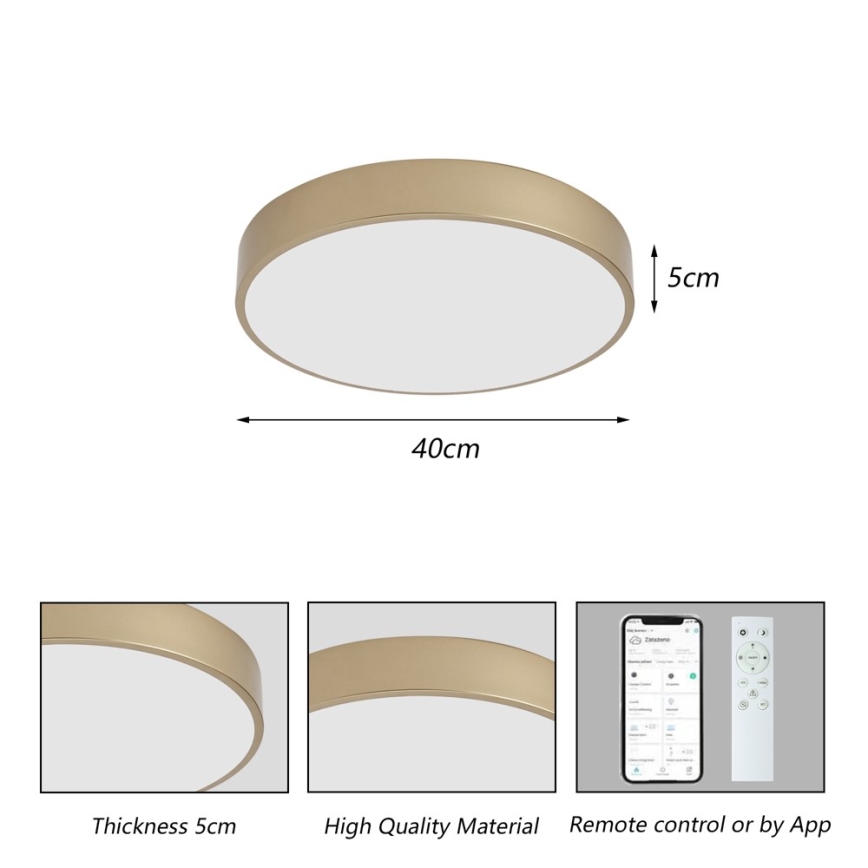 BRILAGI - stmievateľné LED stropné svietidlo POOL SMART LED/48W/230V 3000-6000K pr. 40 cm Wi-Fi Tuya zlaté + diaľkové ovládanie