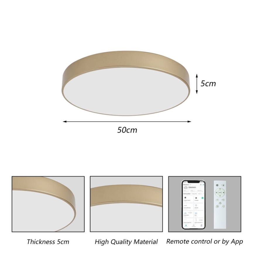 BRILAGI - LED stmievateľné stropné svietidlo POOL SMART LED/60W/230V 3000-6000K priemer 50 cm Wi-Fi Tuya zlaté + diaľkové ovládanie