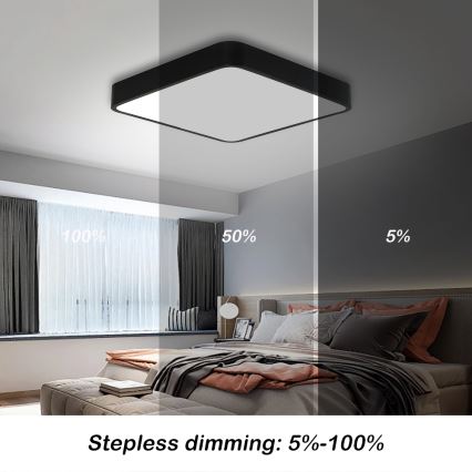 Brilagi - LED Stmievateľné stropné svietidlo POOL SQUARE LED/48W/230V 3000-6000K 50x50 cm čierna + diaľkové ovládanie