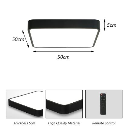 Brilagi - LED Stmievateľné stropné svietidlo POOL SQUARE LED/48W/230V 3000-6000K 50x50 cm čierna + diaľkové ovládanie
