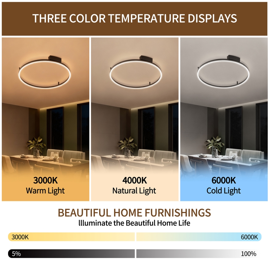 BRILAGI - LED stmievateľné stropné svietidlo PORTOFINO LED/60W/230V 3000-6000K priemer 80 cm čierna + diaľkové ovládanie