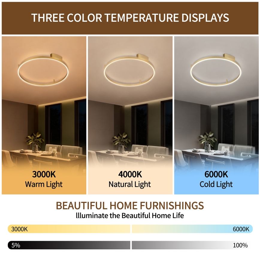 Brilagi - LED stmievané stropné svietidlo PORTOFINO LED/60W/230V 3000-6000K pr. 80 cm zlaté + diaľkové ovládanie