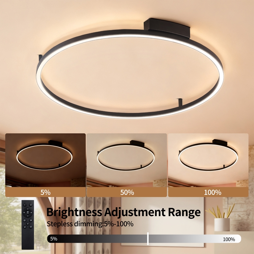 Brilagi - LED stmievateľné stropné svietidlo PORTOFINO LED/60W/230V 3000-6000K priemer 80 cm čierne + diaľkové ovládanie