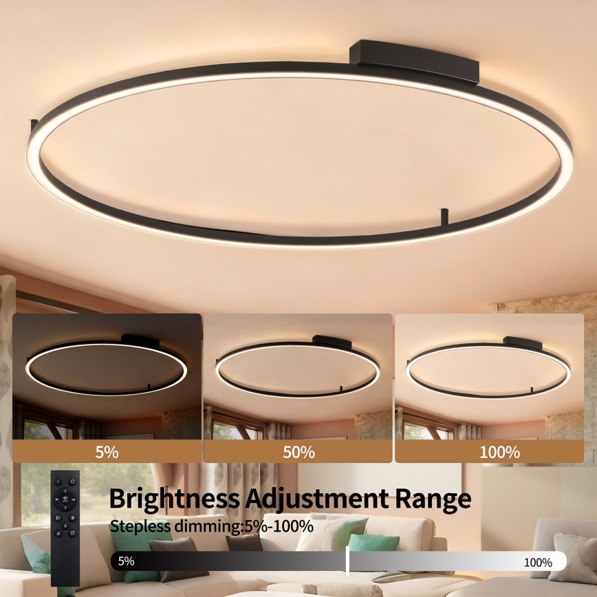 Brilagi - LED stmievateľné stropné svietidlo PORTOFINO LED/85W/230V 3000-6000K pr. 120 cm čierna + diaľkové ovládanie