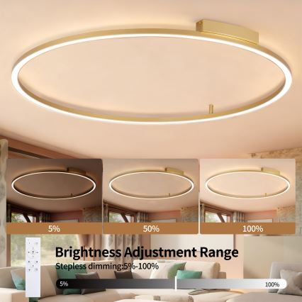 Brilagi - LED stmievateľné stropné svietidlo PORTOFINO LED/85W/230V 3000-6000K priemer 120 cm zlaté + diaľkové ovládanie