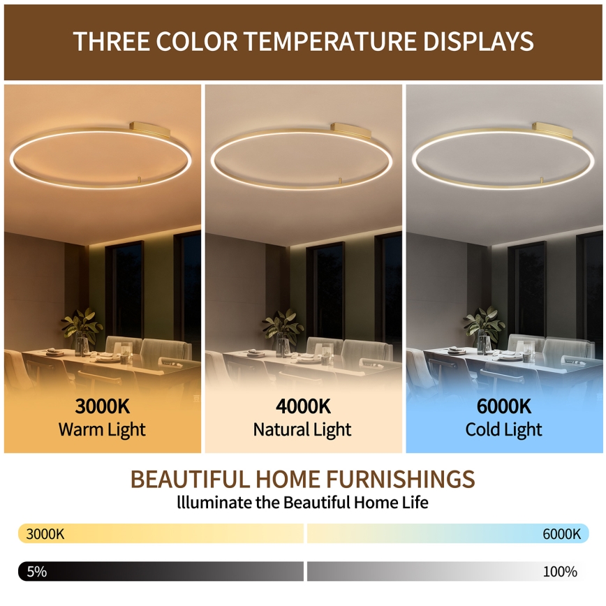 Brilagi - LED stmievateľné stropné svietidlo PORTOFINO LED/85W/230V 3000-6000K priemer 120 cm zlaté + diaľkové ovládanie