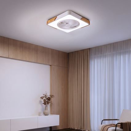 Brilagi - LED stmievateľné stropné svietidlo s ventilátorom LED/30W/230V 3000-6500K biela/dub + diaľkové ovládanie
