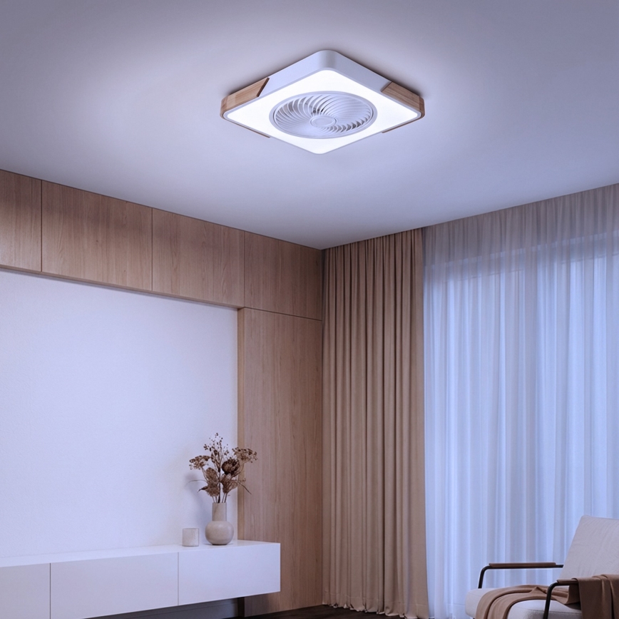 Brilagi - LED stmievateľné stropné svietidlo s ventilátorom LED/30W/230V 3000-6500K biela/dub + diaľkové ovládanie