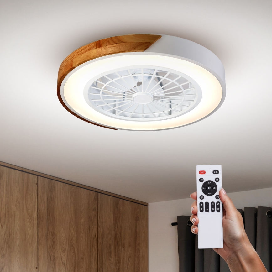 Brilagi - LED stmievateľné stropné svietidlo s ventilátorom LED/30W/230V 3000–6500K pr. 50 cm biela/dub + diaľkové ovládanie