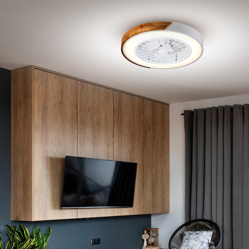 Brilagi - LED stmievateľné stropné svietidlo s ventilátorom LED/30W/230V 3000–6500K pr. 50 cm biela/dub + diaľkové ovládanie
