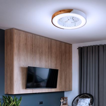 Brilagi - LED stmievateľné stropné svietidlo s ventilátorom LED/30W/230V 3000–6500K pr. 50 cm biela/dub + diaľkové ovládanie
