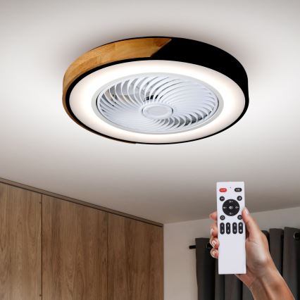 Brilagi - stmievateľné LED stropné svietidlo s ventilátorom LED/30 W/230 V 3000–6500 K priemer 50 cm čierna/dub + diaľkové ovládanie