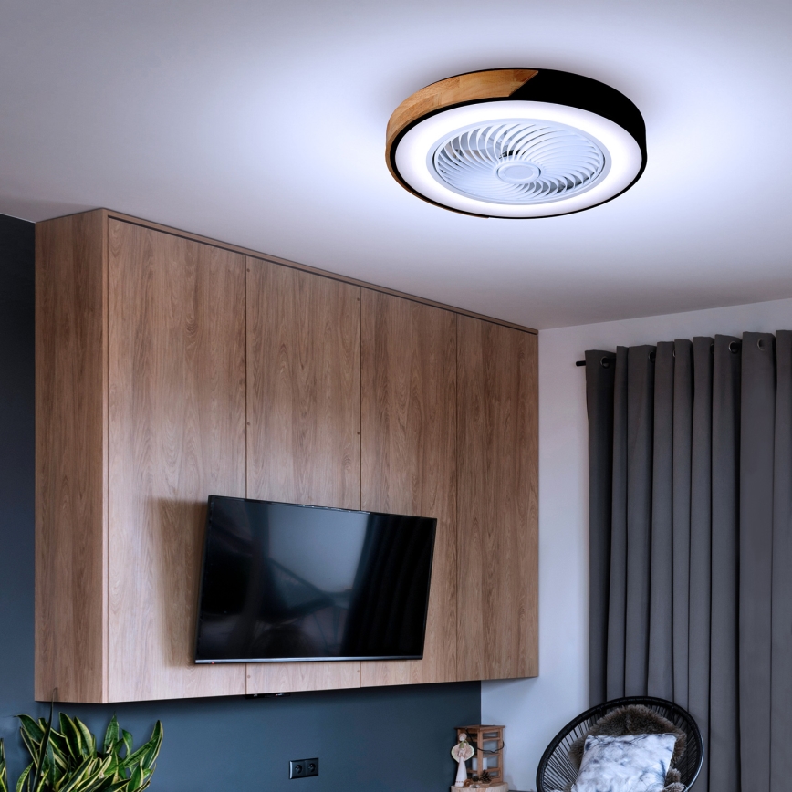 Brilagi - stmievateľné LED stropné svietidlo s ventilátorom LED/30 W/230 V 3000–6500 K priemer 50 cm čierna/dub + diaľkové ovládanie