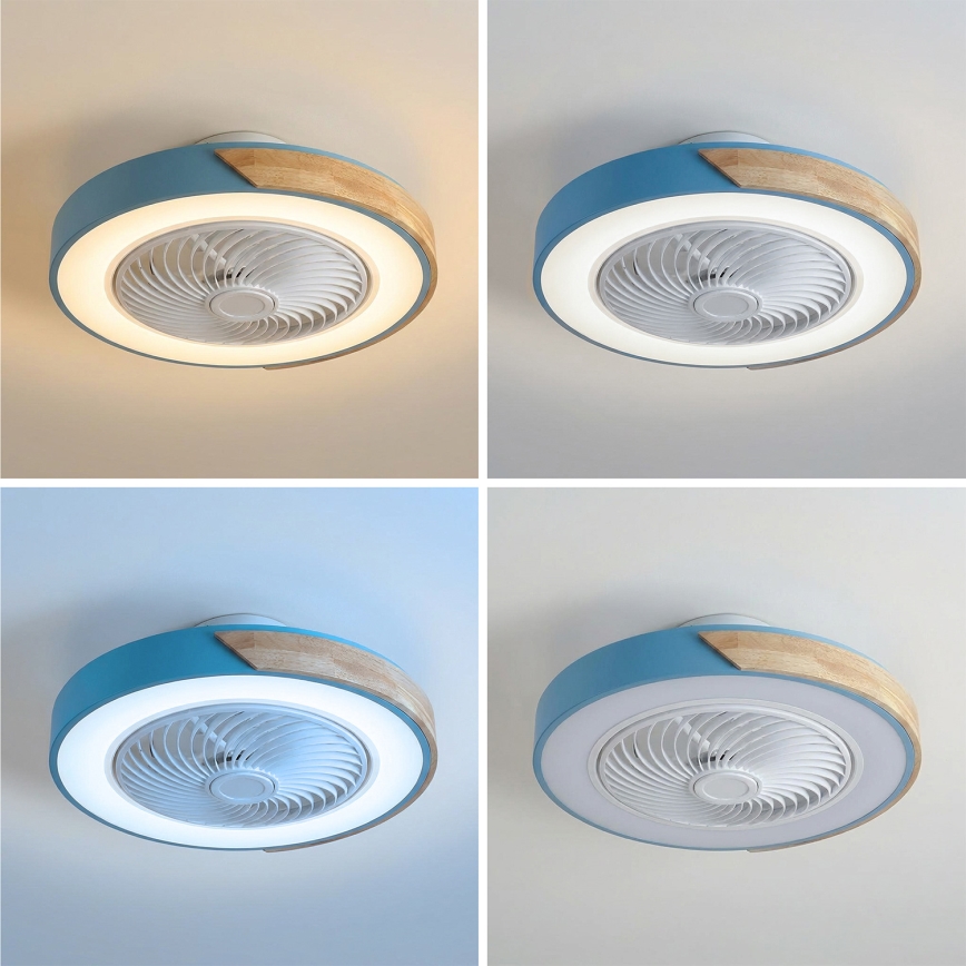 Brilagi - LED stmievateľné stropné svietidlo s ventilátorom LED/38W/230V 3000-6500K 3000-6500K priemer 50 cm modrá/dub + diaľkové ovládanie